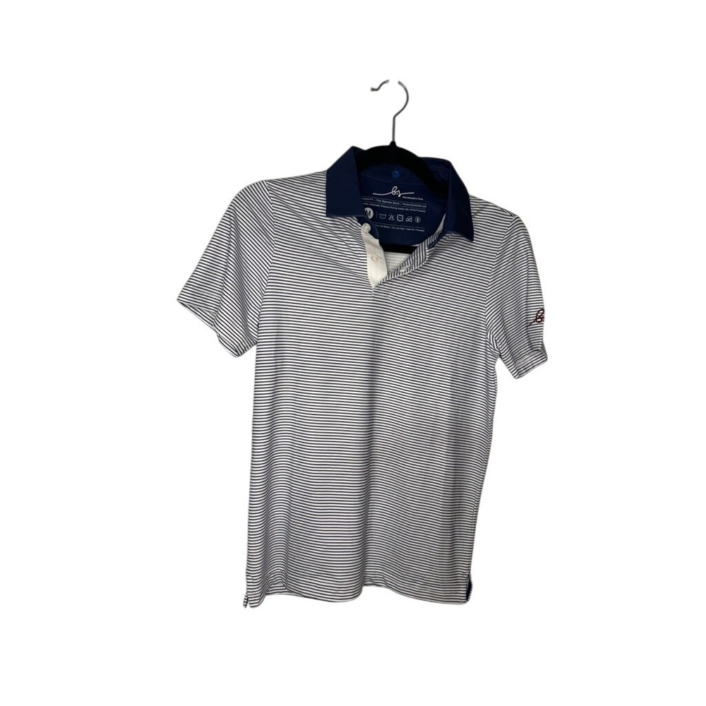 Boston Scott Golf Shirt Jr.Medium‎ Striped Modern Fit Polo Blue White